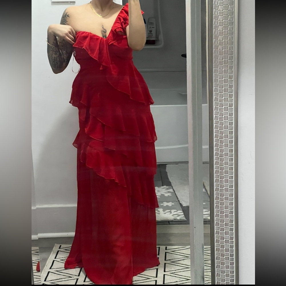 Elegant Red Ruffled Gown